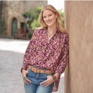 SUNDANCE Rosie Vines Floral Tunic Pullover Cotton Blouse women size Small